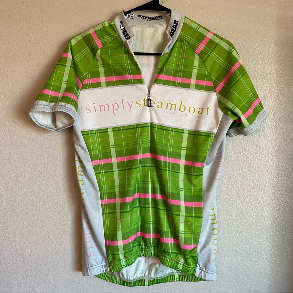 Men’s V Gear Simply Steamboat Colorado Cycling Jersey Plaid Half Zip Size Medium